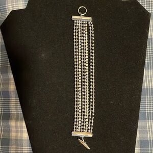 Silver bead and stone bracelet